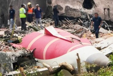 Wreckage of Air India Flight AI 171 with investigators at the crash site in Ahmedabad, June 12, 2025